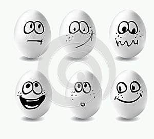 Funny easter eggs. This is image of funny eggs on white background. Faces on the eggs.