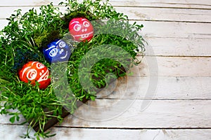 Funny easter eggs on white boards