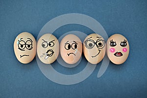 Funny eggs expressions concept with different emotions.