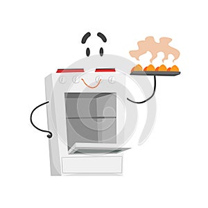 Funny electric cooker character with smiling face, humanized home electrical equipment vector Illustration