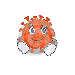 Funny electron microscope coronavirus mascot character showing confident gesture