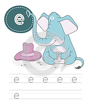 Funny elefant and letters E