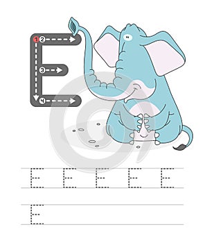 Funny elefant with letters E