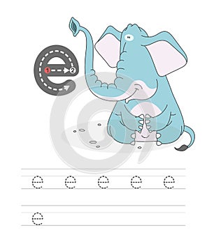 Funny elefant and letters E