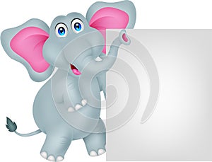 Funny elephant cartoon with blank sign