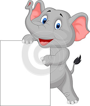 Funny elephant cartoon and blank sign