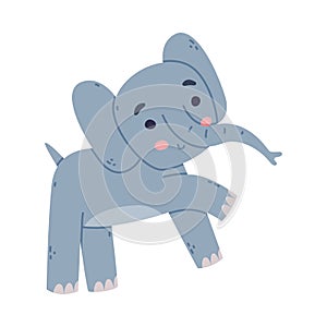 Funny Elephant with Large Ear Flaps and Trunk Stamping and Smiling Vector Illustration