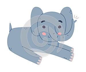 Funny Elephant with Large Ear Flaps and Trunk Stretching and Smiling Vector Illustration