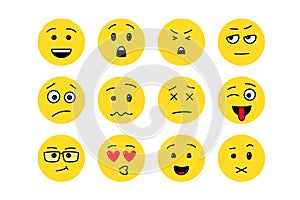 Funny emoji doodle style set with various emotions