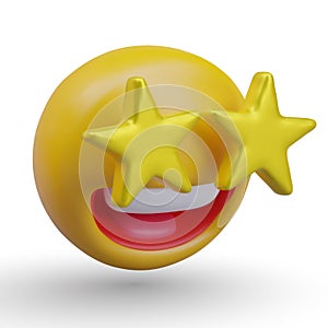 Funny emoji with golden star eyes. Emotion wonder of something cool and famous