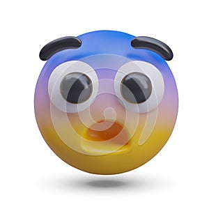 Funny emoticon with blue forehead. Fear, fright, shock