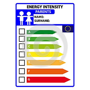 Funny energy efficience label for parents isolated on white background. Vector illustartion.