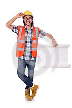 Funny engineer isolated on the white white