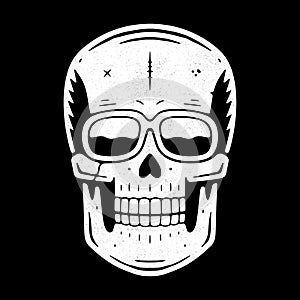 Funny engraved skull. Modern logo.
