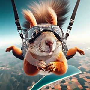 Funny expression squirrel sporting freefall