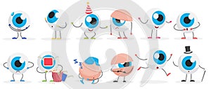 Funny eye ball characters set with blue cornea, black pupil, funny facial expression photo