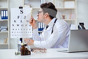 The funny eye doctor in humourous medical concept