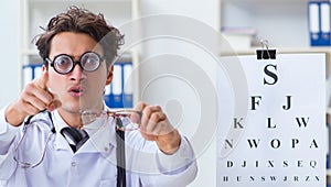 Funny eye doctor in humourous medical concept