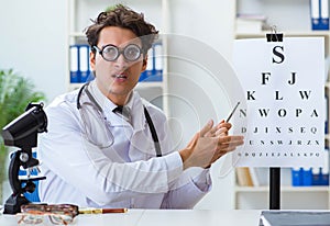 Funny eye doctor in humourous medical concept