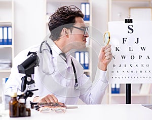 Funny eye doctor in humourous medical concept