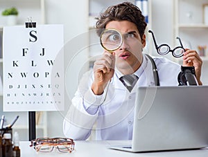 Funny eye doctor in humourous medical concept
