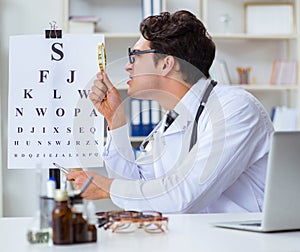 Funny eye doctor in humourous medical concept