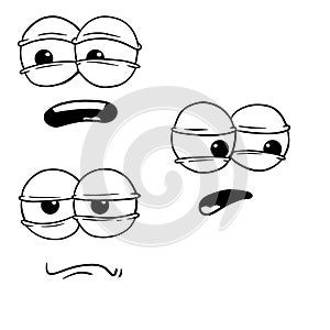 Funny eyes with emotions. Different smiles and faces. Cartoon character.