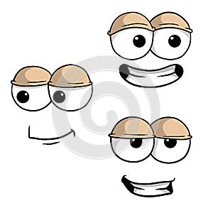 Funny eyes with emotions. Different smiles and faces. Cartoon character.