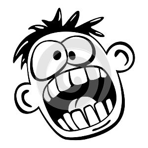 Funny Face Cartoon with Big Mouth and Wild Eyes Isolated Vector Illustration