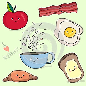 Funny face cartoon breakfast illustration