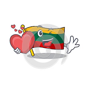 Funny Face flag lithuania cartoon character holding a heart