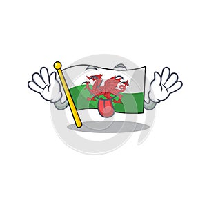 Funny face flag wales Scroll mascot design with Tongue out