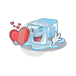 Funny Face ice cube cartoon character holding a heart