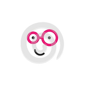 funny face silhouette with pink glasses and crazy smile. simple cartoon avatar isolated on white.