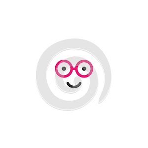 funny face silhouette with pink glasses and crazy smile. simple cartoon avatar isolated on white.