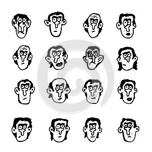 Funny faces black drawing icon