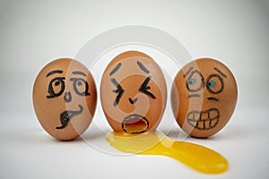 Funny Faces Sick Egg Vomiting While Others Look on in Disgust and Horror Concept with Copy Space