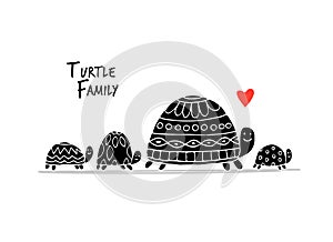 Funny family, turtle with chidren, sketch for your design