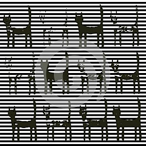 Funny fantasy cats,black shapes against white background, striped