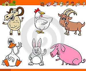 Funny farm animal cartoon characters set