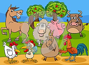 Funny farm animals cartoon characters group