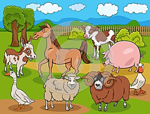 Funny farm animals cartoon comic characters group