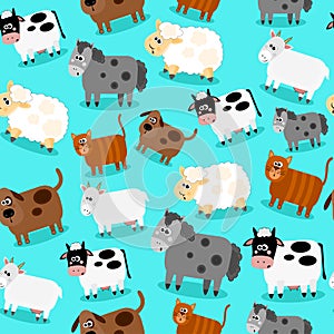 Funny farm animals and pets seamless collection