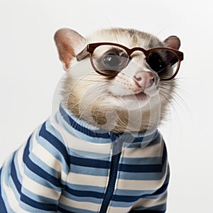 Funny Ferret In Glasses: A Cute And Playful Animal With Stylish Attire