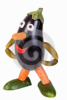 Funny figure carved out of an eggplant