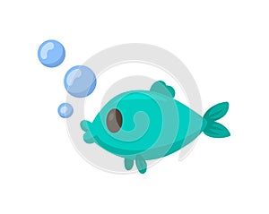 Funny fish underwater, cartoon character. Flat vector illustration, isolated on white background.