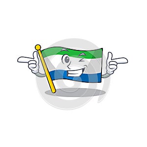 Funny flag sierra leone mascot cartoon style with Wink eye