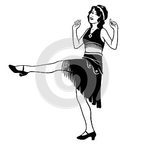 Funny Flapper Girl Dancing. Pretty woman in retro suit