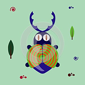 Funny flat bug clipart on green background