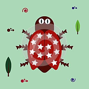 Funny flat bug clipart on green background